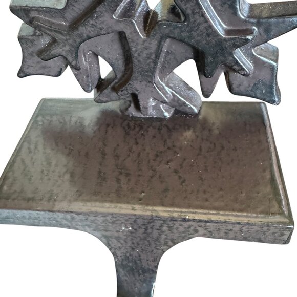 Snowflake Cast Iron Metal Christmas Mantle Stocking Holder Decor Heavy 3D Brown - Picture 10 of 14